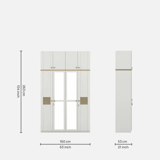 Lilly 4 Door Wardrobe Mirror With Loft - Kingston White