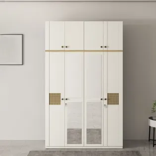 Lilly 4 Door Wardrobe Mirror With Loft - Kingston White