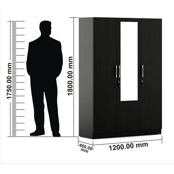 Optima 3 Door Wardrobe With Mirror - Natural Wenge Woodpore